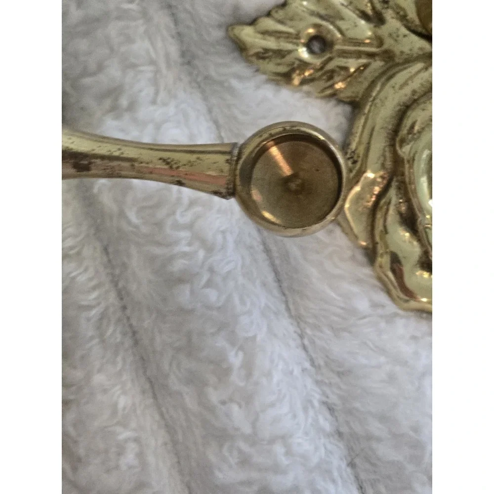 Pair Brass Curtain Rid Finials Or Tiebacks Drapery Rose Design With Screws